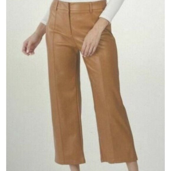 7 For All Mankind Vegan Faux Leather Crop Pant Camel Brown Large NEW - Picture 6 of 6